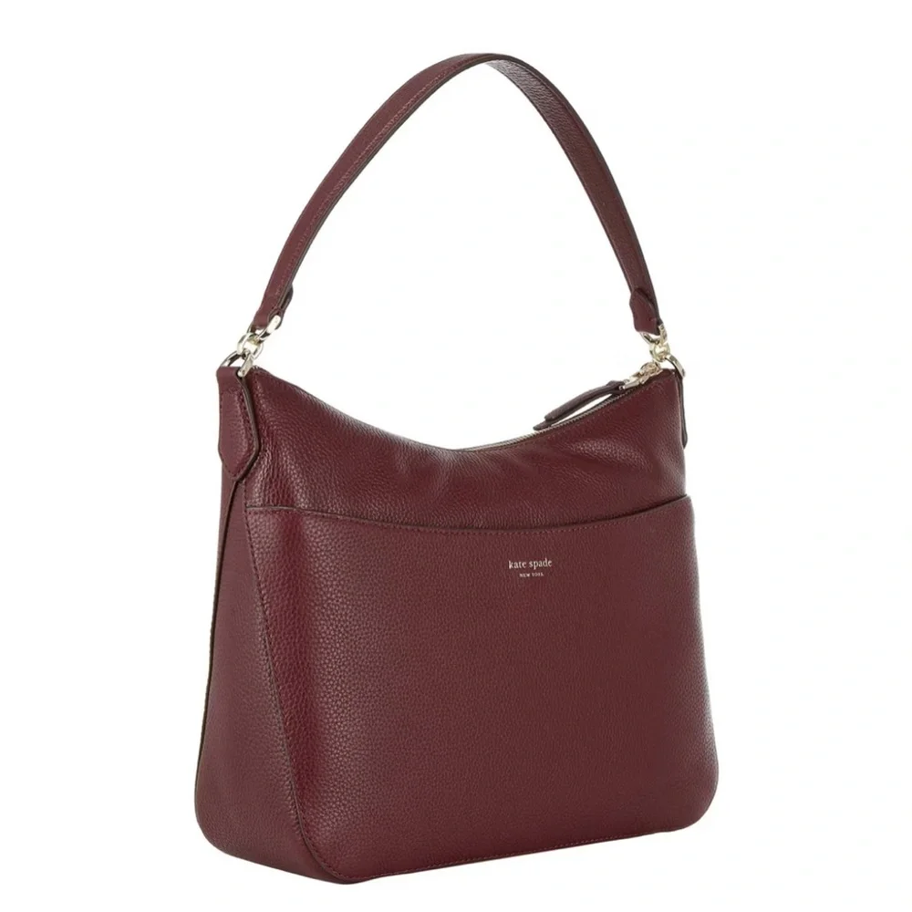 Kate Spade Polly Medium Leather Shoulder Hobo Bag Cherrywood Burgundy Wine